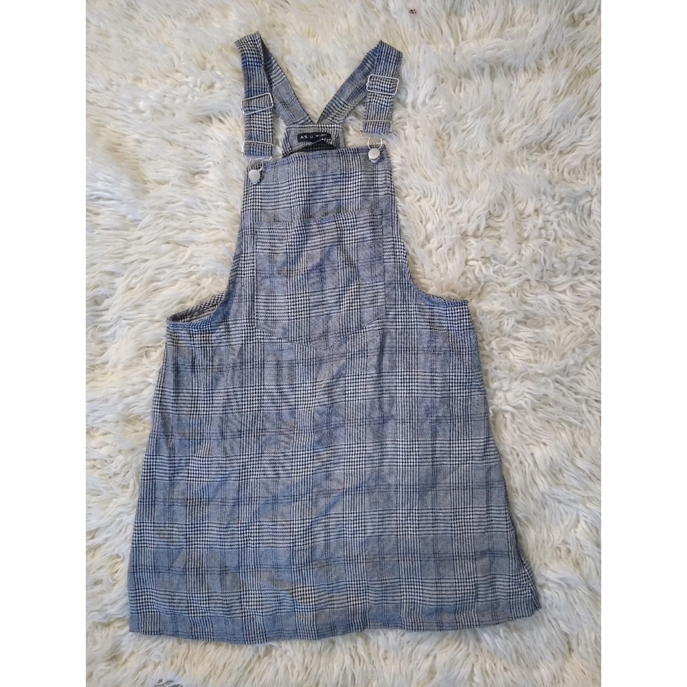 As U Wish women's Y2K black plaid Overall Dress Small